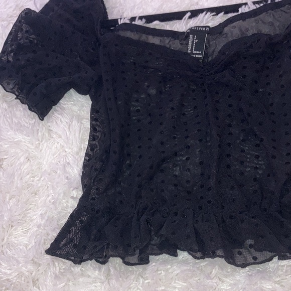 Forever 21 Black Mesh Polka Dot Crop top Blouse - Picture 2 of 6